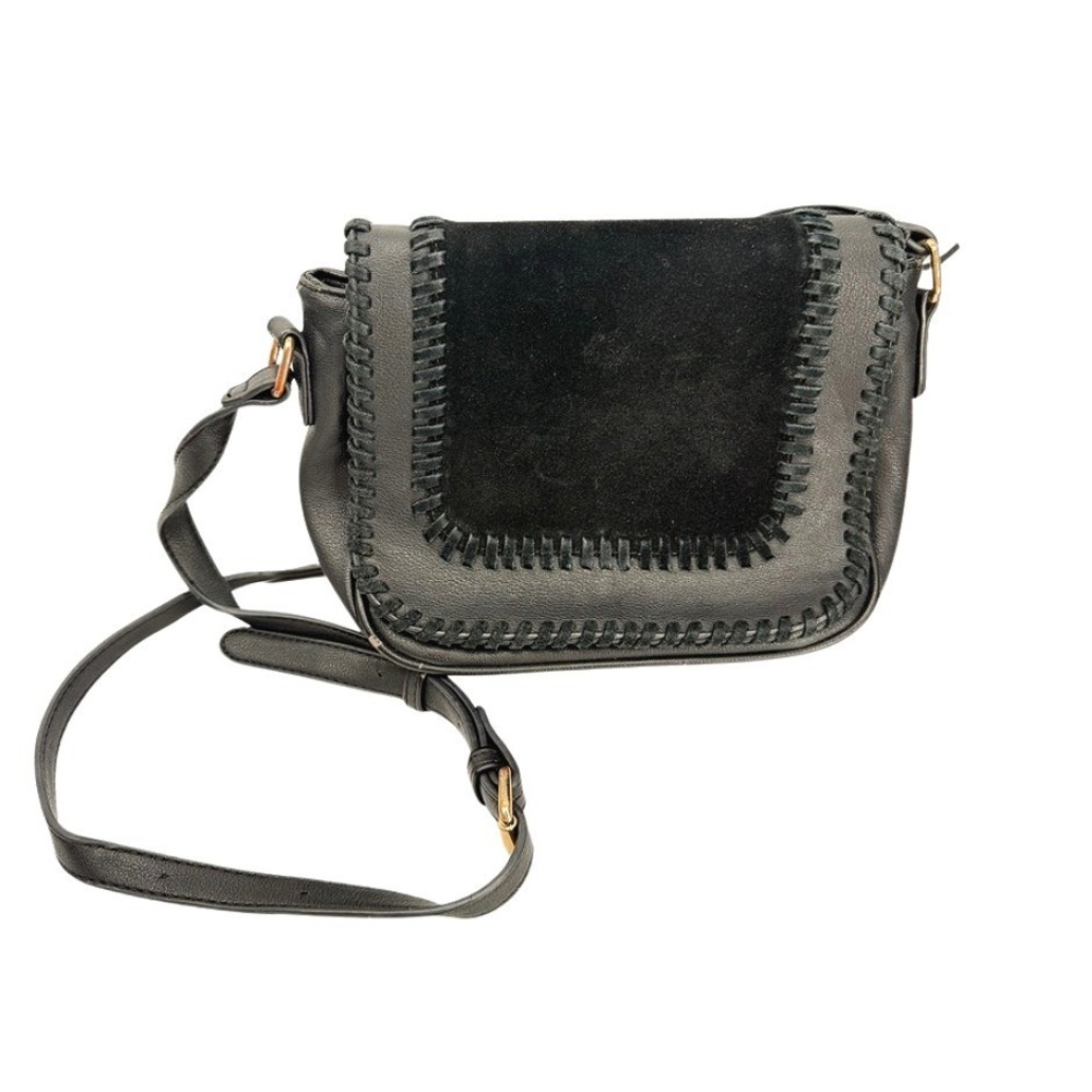 Moda Luxe Crossbody Bag Whipstitch Suede Flap Faux Leather Boho Western Edgy